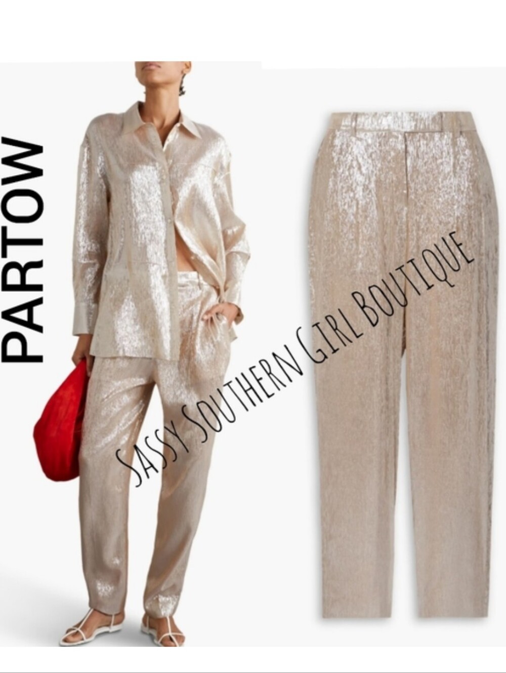 ⭐🆕PARTOW Bacall champagne beige silk làme pants